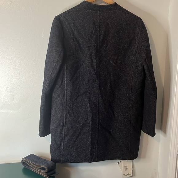 Max Mara Cucito A Mano NWT Midnight Blue Brown Chevron Galles Robe Jacket Sz 12 - Picture 12 of 16